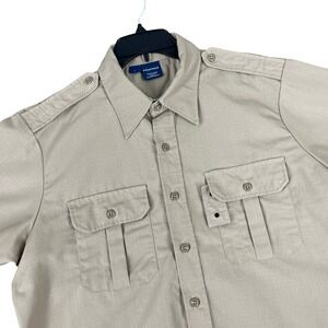 Propper Tactical Uniform Short Sleeve Shirt Khaki Cargo Epaulets Ripstop L Mens